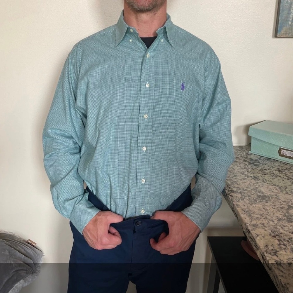 Ralph Lauren Polo long sleeve button ⬇️green/white